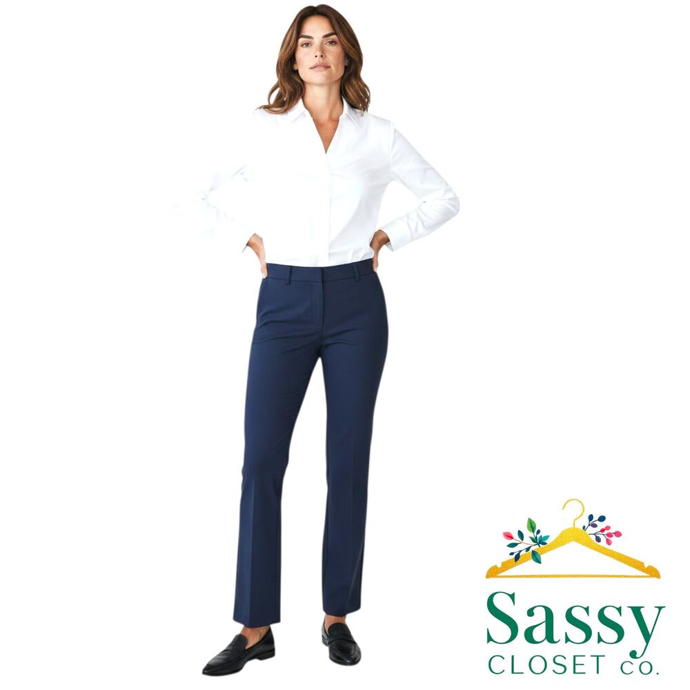 CALVIN KLEIN Navy Blue Zip Pocket Straight Leg Pants 0 Stretch Career EUC